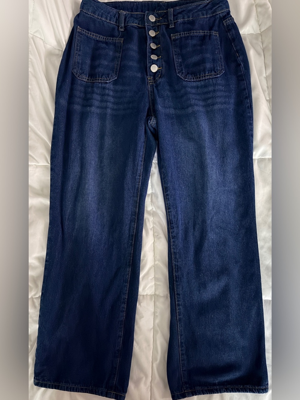SHEIN Dark Blue Wide-Leg Button-Fly Jeans